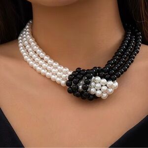 Vintage Black and White French Knot Pearl Necklace